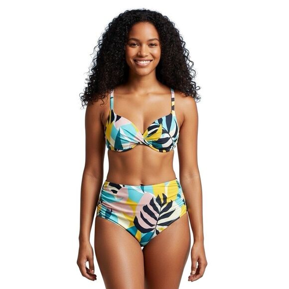 Tahari Bikini‎ Set NWT Bold Large Padded Push Up Twist Top XL High Waist Bottoms - Picture 2 of 9